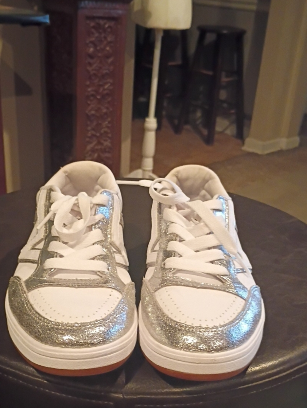 Vans Women's White and Silver Glitter Low-Top Sneakers - Picture 12 of 14